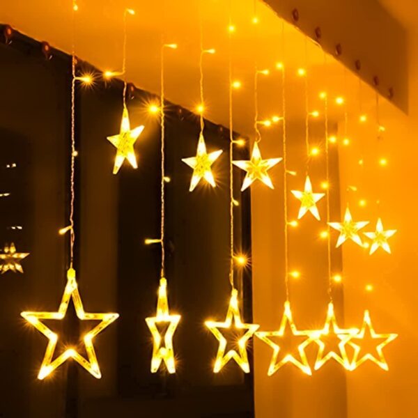 "Star Fall LED Lights in warm white setup for festive decoration."