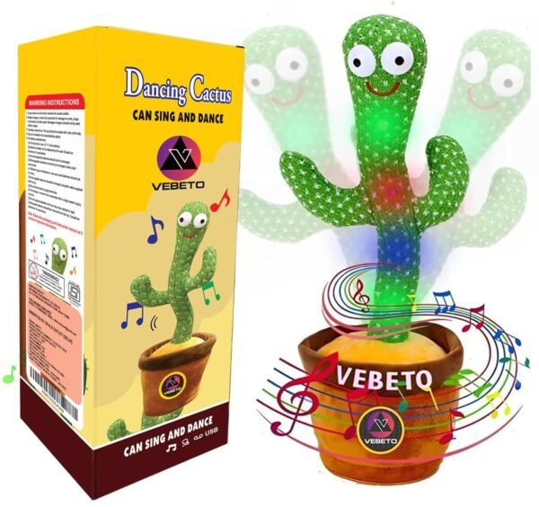 "Soft plush dancing cactus with voice mimic feature."