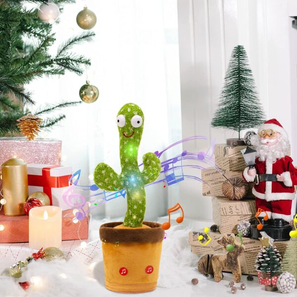"Dancing cactus toy with LED lights and music in action."