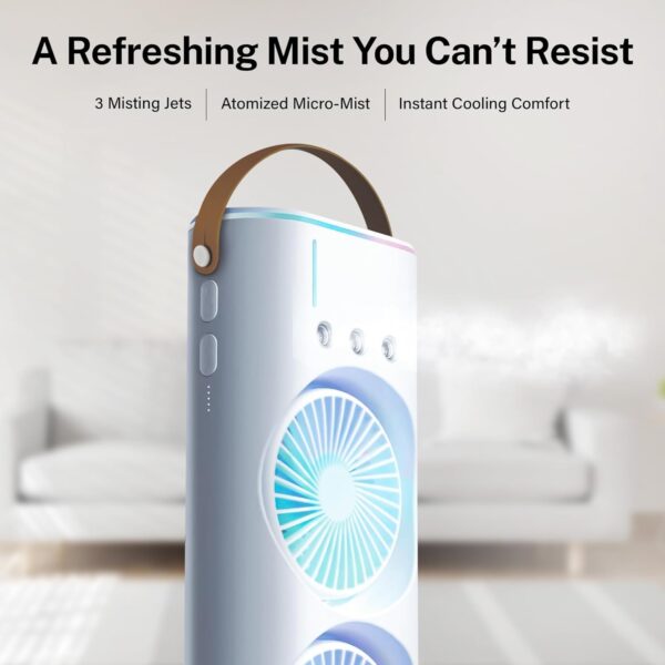 Double Head Mist Cooling Fan | Remote Control Mini Air Cooler | LED Light Spray Fan