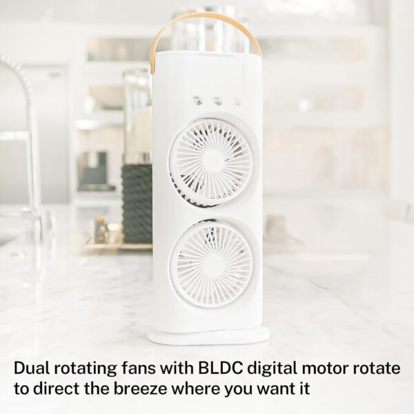 Double Head Mist Cooling Fan | Remote Control Mini Air Cooler | LED Light Spray Fan