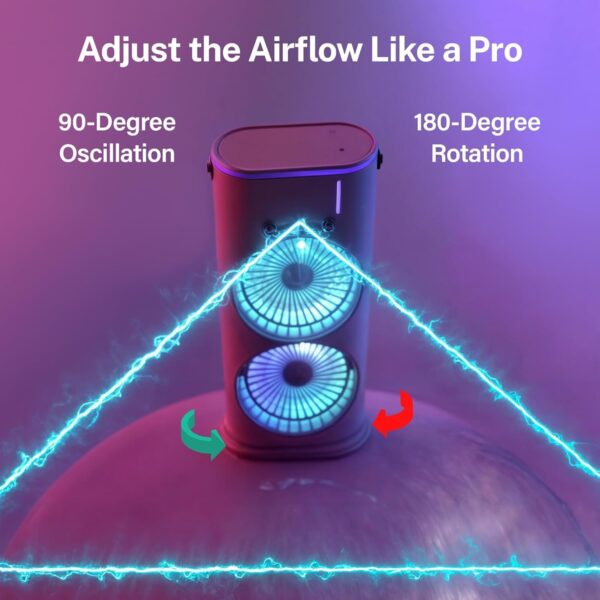 Double Head Mist Cooling Fan | Remote Control Mini Air Cooler | LED Light Spray Fan