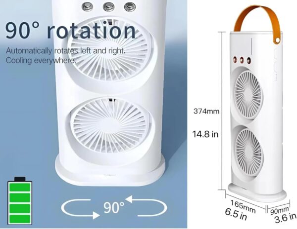 Double Head Mist Cooling Fan | Remote Control Mini Air Cooler | LED Light Spray Fan