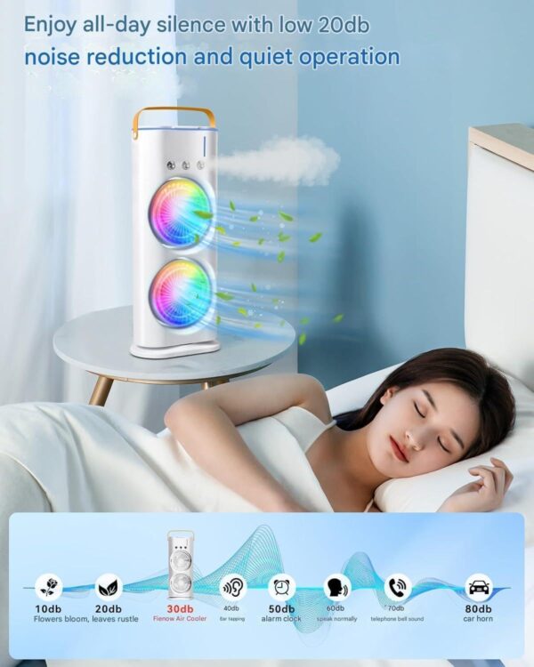 Double Head Mist Cooling Fan | Remote Control Mini Air Cooler | LED Light Spray Fan