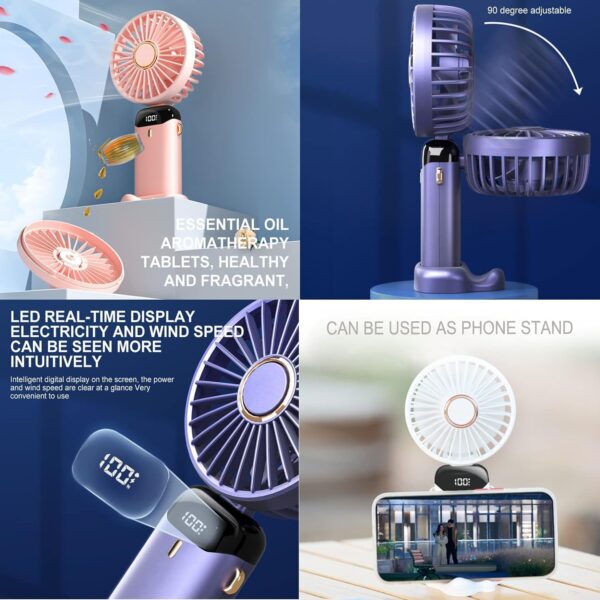 Mini Portable Fan with Rechargeable USB, High-Speed Handheld Desk Fan with Base, Lightweight for Travel & Home Use