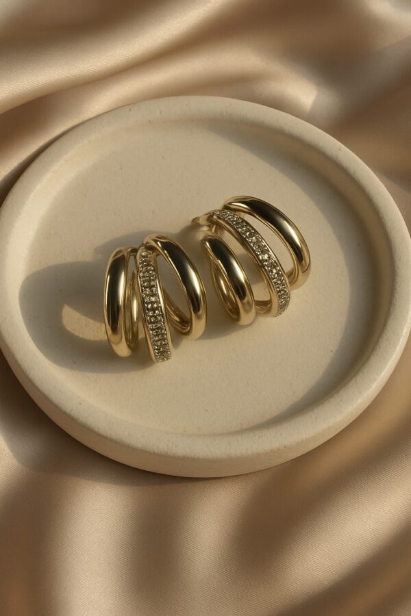 Trinity Sparkle Hoop Earrings – Silver Triple Band