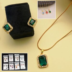Stone Pendant Necklace Set with Earrings – 1 Mix Set