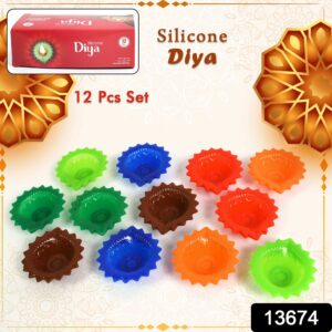 Colorful silicone diya set – 12 pieces for Diwali decoration