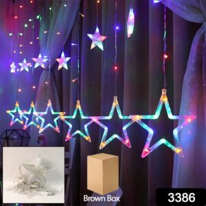 Multicolor 12 Stars LED curtain string lights with 8 flashing modes – ideal for Diwali, weddings, Christmas