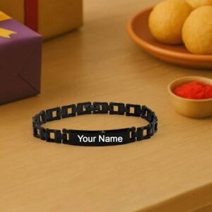 Custom Black Metal Name Bracelet with Engraving – LuxGravia