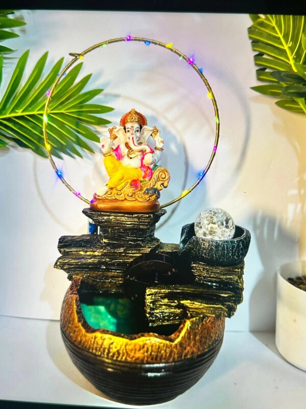 Ganesh Ji Indoor Water Fountain with LED Ring Light & Crystal Ball