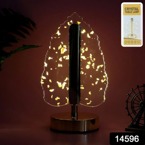 Premium Golden Crystal Leaf-Shaped LED Table Lamp with Golden Base
