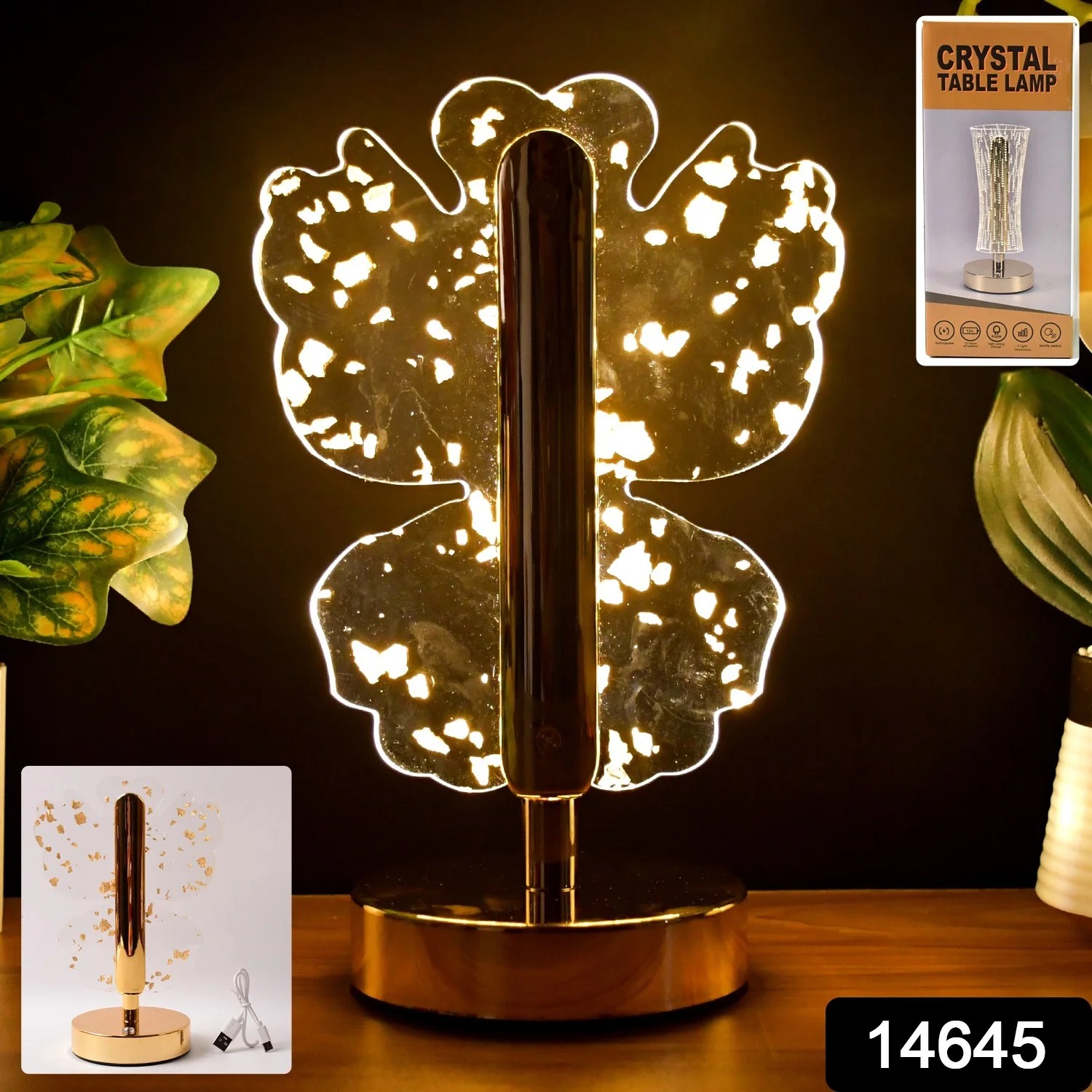 Luxury Golden Crystal Butterfly LED Table Lamp – Elegant Home Décor Lighting